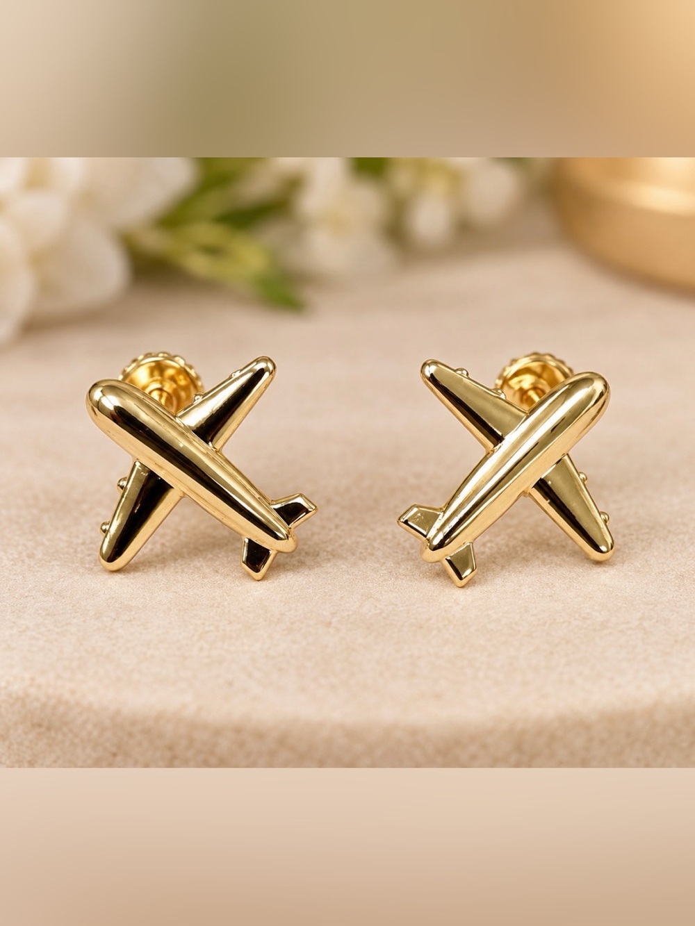 Solid Gold 14 Karat Yellow PlaneStud Earring